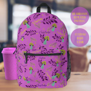 Mochila Impresa Lilac Lavander Whimsical Mushrooms Preescolar