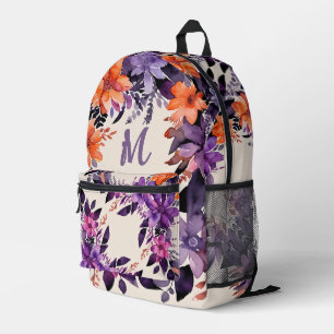Mochila Impresa Lily Floral Monograma Naranja Purpura Rosa Bruja