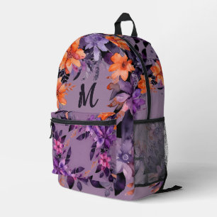 Mochila Impresa Lily Floral Monograma Rosa Naranja Púrpura Mágica