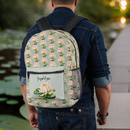 Mochila Impresa Lily Pad Lotus Flor de color rosa y verde sabio Mo