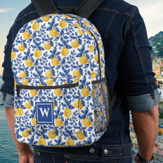 Mochila Impresa Limones Amarillos Azul Mediterráneo Amalfi Inicial