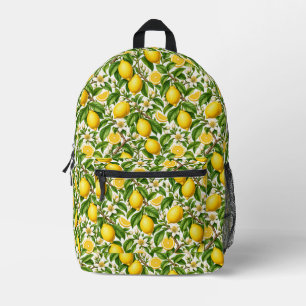 Mochila Impresa Limones botánicos y flores blancas