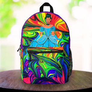 Mochila Impresa Linda Princesa Arcoíris Niña Moda Regreso a la Esc