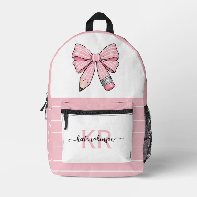 Mochila Impresa Lindo Arco de Lápiz Escolar Rosa Pastel  (Anverso)