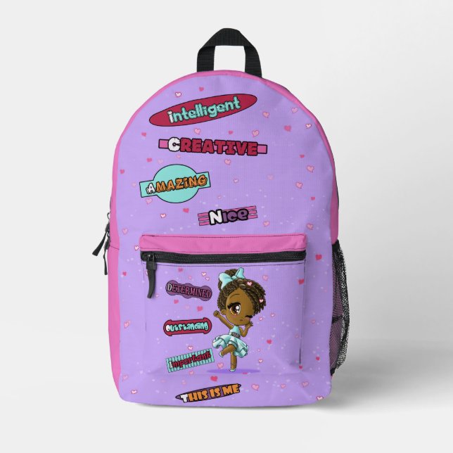 Mochila Impresa Lindo Chica afroamericano feliz (Anverso)