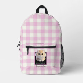 Mochila Impresa Lindo gatito cuadros rosa blanco personalizar 