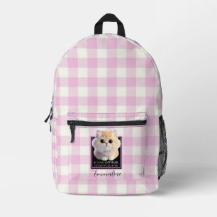 Mochila Impresa Lindo gatito cuadros rosa blanco personalizar