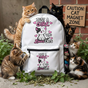 Mochila Impresa Lindo Gatito Negro & Blanco y Corazones Rosados