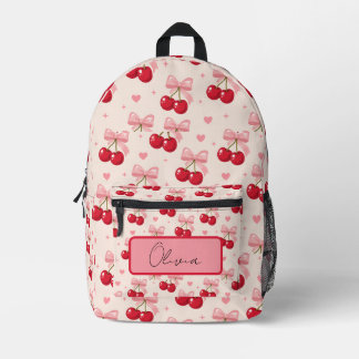 Mochila Impresa Lindo lazo de cereza rosa Coquette Regreso a la es