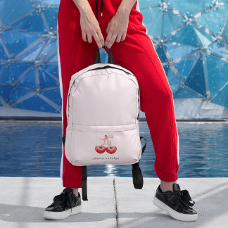 Mochila Impresa Lindo lazo de corazón de cereza rojo y rosa sonros