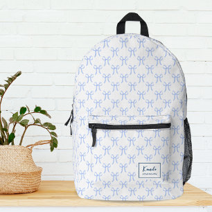 Mochila Impresa Lindo Monograma de Lazos Coquette Azul Bonito Feme