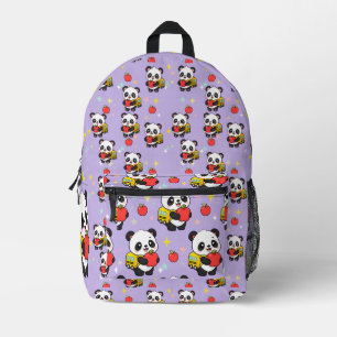 Mochila Impresa Lindo patrón de escuela de manzana de panda morado