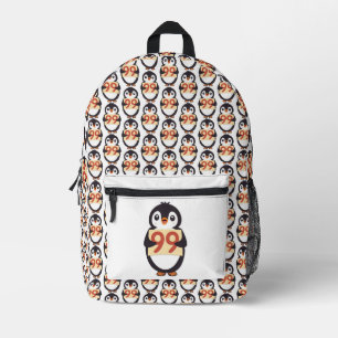 Mochila Impresa Lindo pingüino sosteniendo un cartel con el número