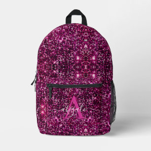 Mochila Impresa Lindo Rosa Caliente Brillo Lentejuelas Monogramado