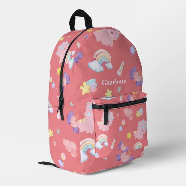 Mochila Impresa Lindo rosa dulce dinosaurio arco iris pastel Patró (Esquina izquierda trasera)
