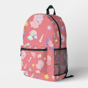 Mochila Impresa Lindo rosa dulce dinosaurio arco iris pastel Patró