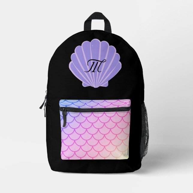 Mochila Impresa lindo sirena personalizada negro (Anverso)