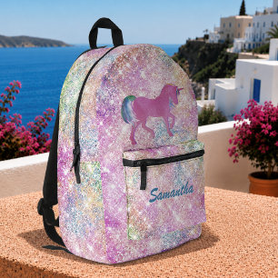 Mochila Impresa Lindo unicornio arcoíris rosa brillante femenino