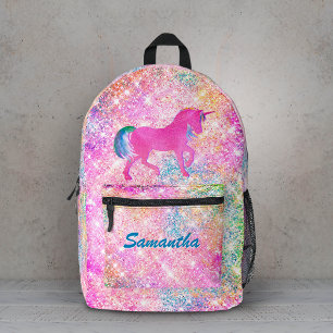 Mochila Impresa Lindo unicornio arcoíris rosa brillante femenino