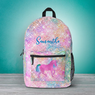 Mochila Impresa Lindo unicornio de arcoíris rosa con brillo
