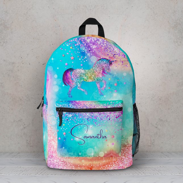 Mochila Impresa Lindo unicornio rosa Brillo arcoíris aqua monogram (Subido por el creador)