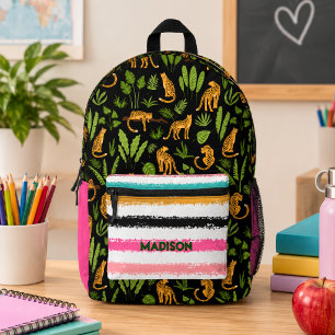 Mochila Impresa Lindos leopardos tropicales con nombre personaliza