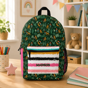 Mochila Impresa Lindos leopardos tropicales con nombre personaliza