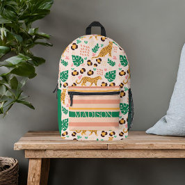 Mochila Impresa Lindos leopardos tropicales nombre personalizado