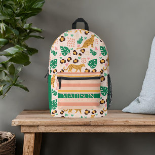 Mochila Impresa Lindos leopardos tropicales nombre personalizado