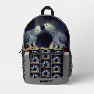Mochila Impresa Lindos loros grises africanos besando a personalid