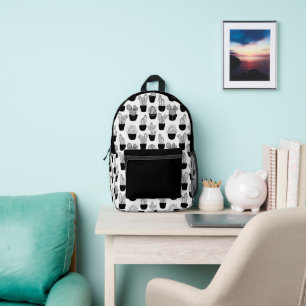 Mochila Impresa Línea Cacti Arte Patrón Blanco Y Negro 1
