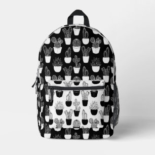 Mochila Impresa Línea Cacti Arte Patrón Blanco Y Negro 2