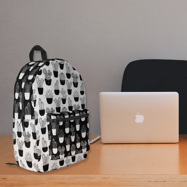 Mochila Impresa Línea Cacti Arte Patrón Blanco Y Negro 2 (Subido por el creador)