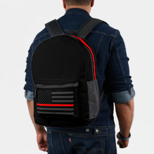 Mochila Impresa Línea Roja Delgada Simbólica Americana en una