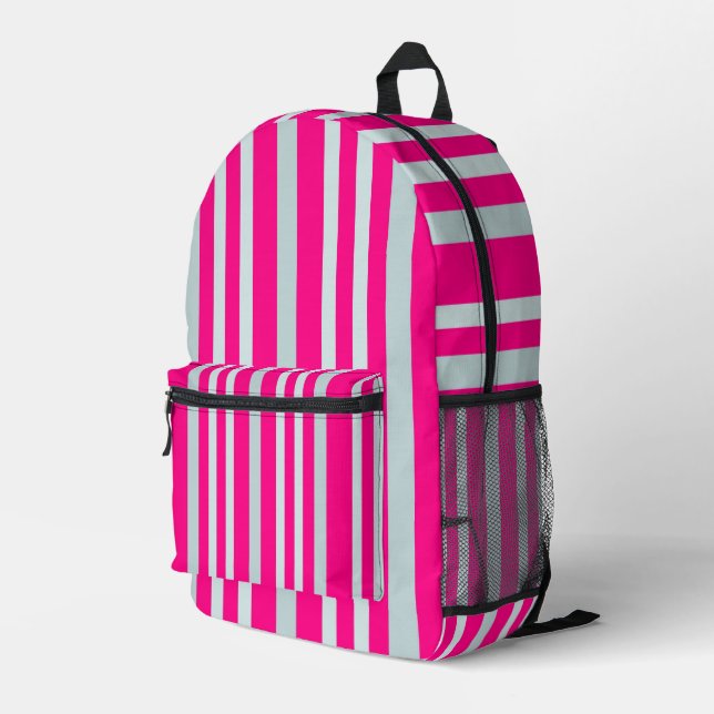 Mochila Impresa Línea Verde Gris Gris Estriba En Bonito En Rosa (Esquina derecha trasera )