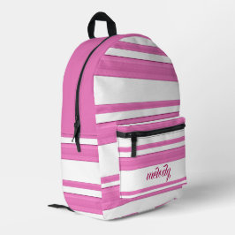 Mochila Impresa líneas abstractas blancas rosadas modernas y ondul