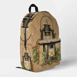 Mochila Impresa Linterna vintage navideña con acebo piñon festivo