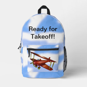 Mochila Impresa Listo para despegar Bi-avión rojo en la base