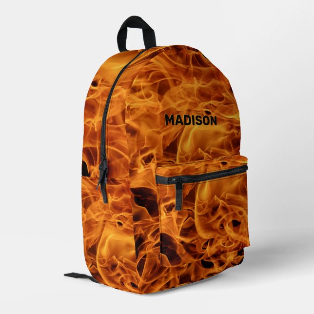 Mochila Impresa Llamas de incendio de nombre personalizado (Esquina izquierda trasera)