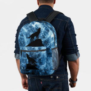 Mochila Impresa Lobo aullador abstracto azul negro