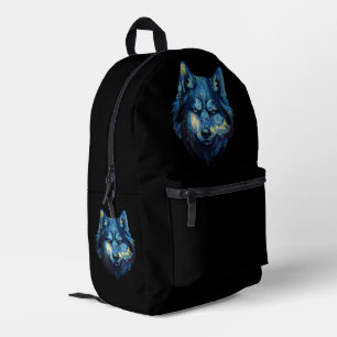 Mochila Impresa Lobo en noche estrellada vida silvestre abstracta