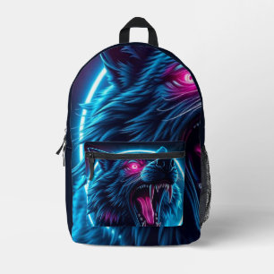 Mochila Impresa Lobo Neon de Terror Ojos Brillantes Fantasía Oscur