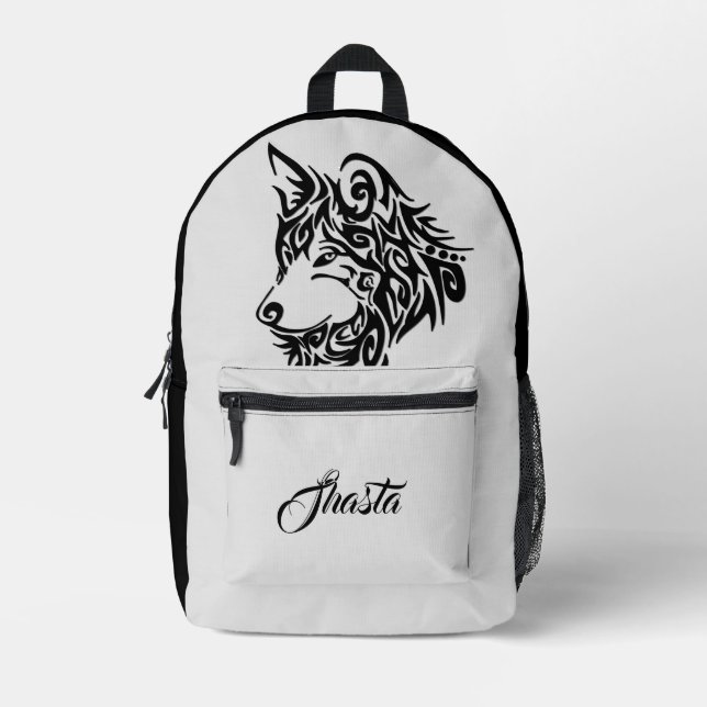 Mochila Impresa Lobo tribal personalizado (Anverso)