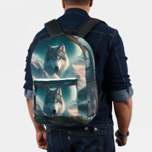 Mochila Impresa Lobos grises al amanecer azul