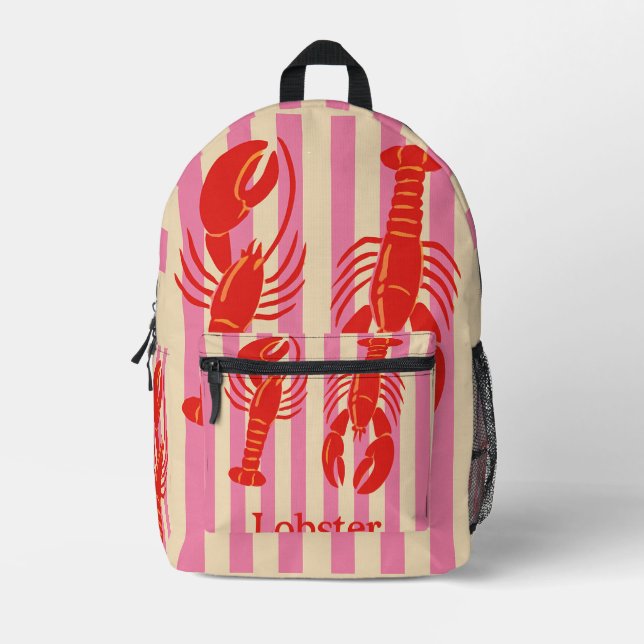 Mochila Impresa Lobster Pop Bold Crustaceans on Candy Stripes (Anverso)