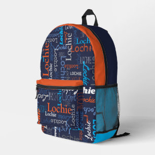 Mochila Impresa Lochie nombre personalizado naranja gris azul