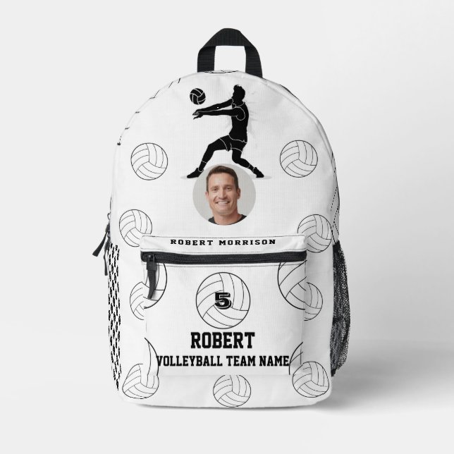 Mochila Impresa Logo del equipo blanco negro de voleibol (Anverso)