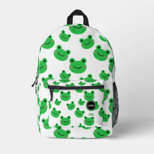 Mochila Impresa Logo del Monograma del Patrón Verde de Rana