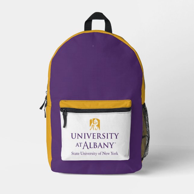 Mochila Impresa Logo icónico de la Universidad de Albany (Anverso)