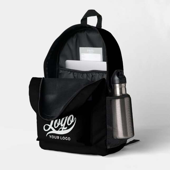 Mochila Impresa Logotipo comercial en negro, Personalizado de marc (Esquina trasera derecha (abierta))